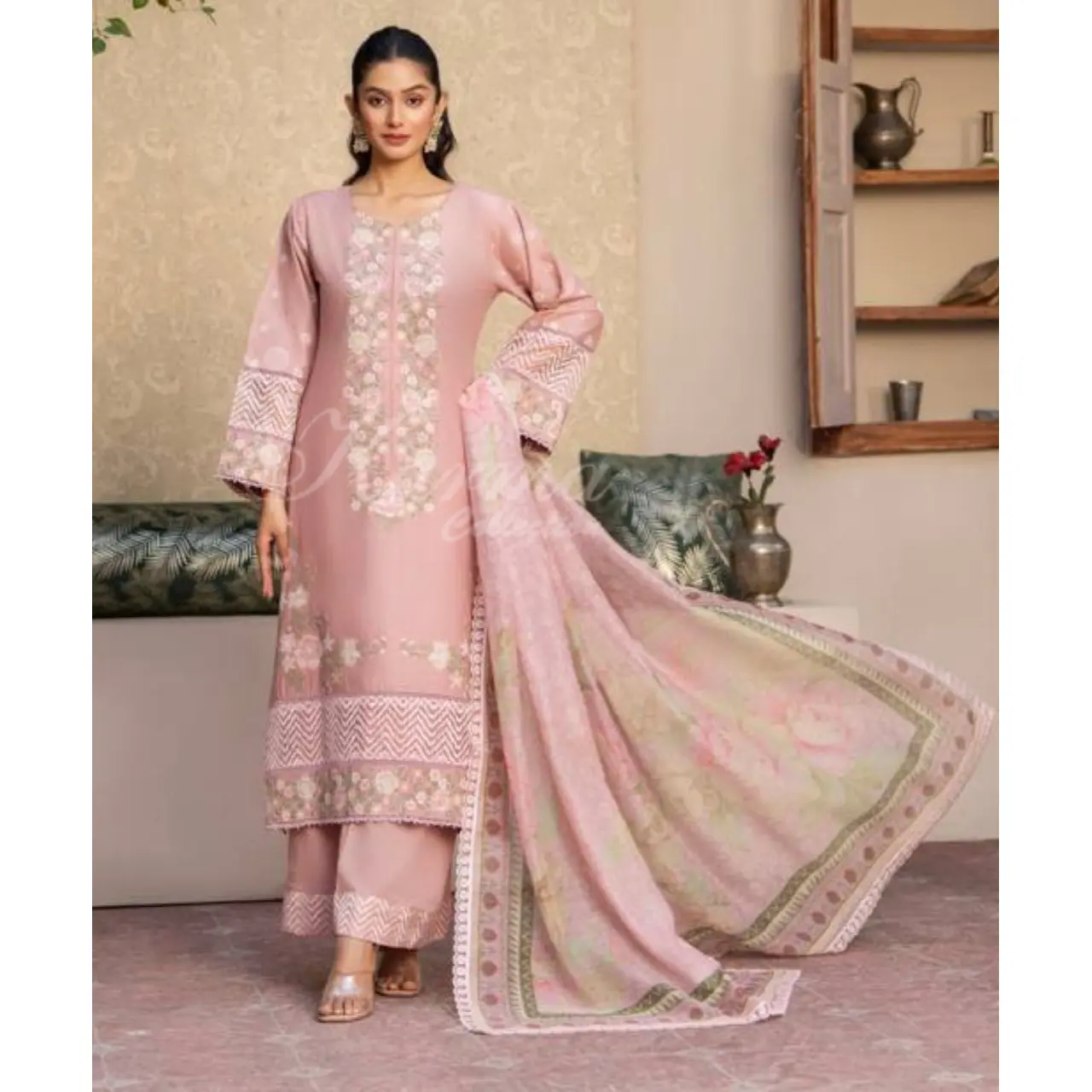 KARMA ‘Kayseria Vol 2’ | Embroidered Cotton Readymade | KC-1427 (Coral Pink)