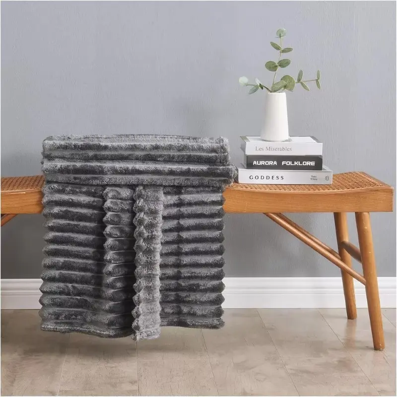 Chunky Cord Ribbed Throw - Soft Fleece Blanket Faux Fur for Sofa, Bed, and Chair - Large, Warm, Fluffy & Cozy Blanket for Home, Couch, or Travel - Super Soft Ribbed Fleece Throw for Comfort and Warmth - Perfect for Settee & Sofa Bedding 6