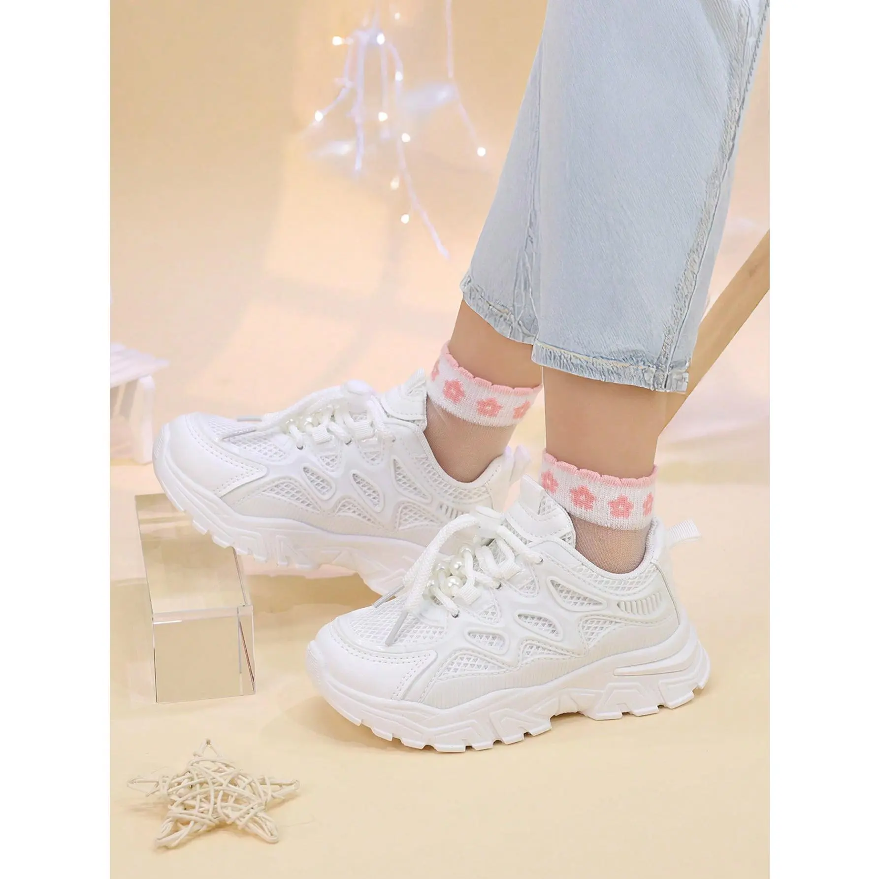 New Kids Sports Shoes Casual Breathable Mesh Children Running Sneakers, Toddlers Big Girls Chunky Trainers