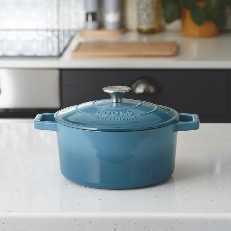 Cooks Professional Cast Iron Casserole Set of 3 | 20cm, 26cm & 28cm | Enamelled Inside & Out | Graduated Teal 4