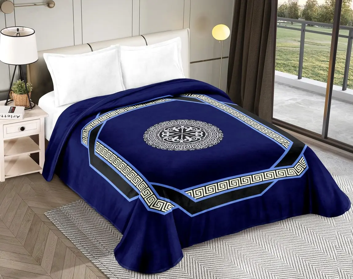 Cozy Fleece Blanket with Greek Border: Luxurious Faux Fur Mink - 200x240-220x250