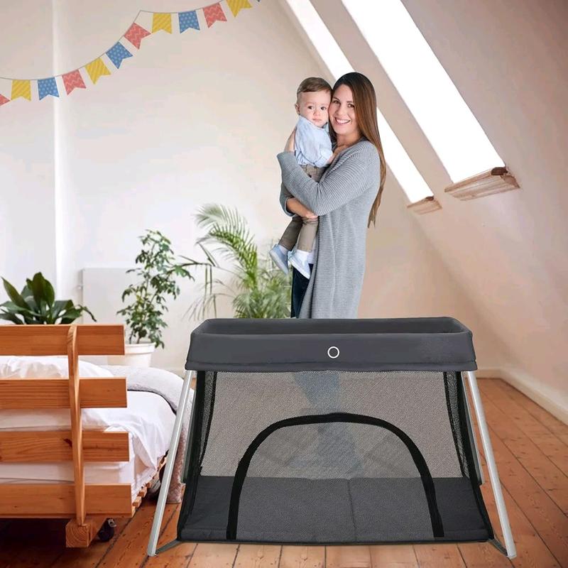 Maxmass Foldable Baby Playpen with Zipper Door, Mattress and Carry Bag - Portable Infants Crib Bed for Newborns Toddlers (Gray) 4