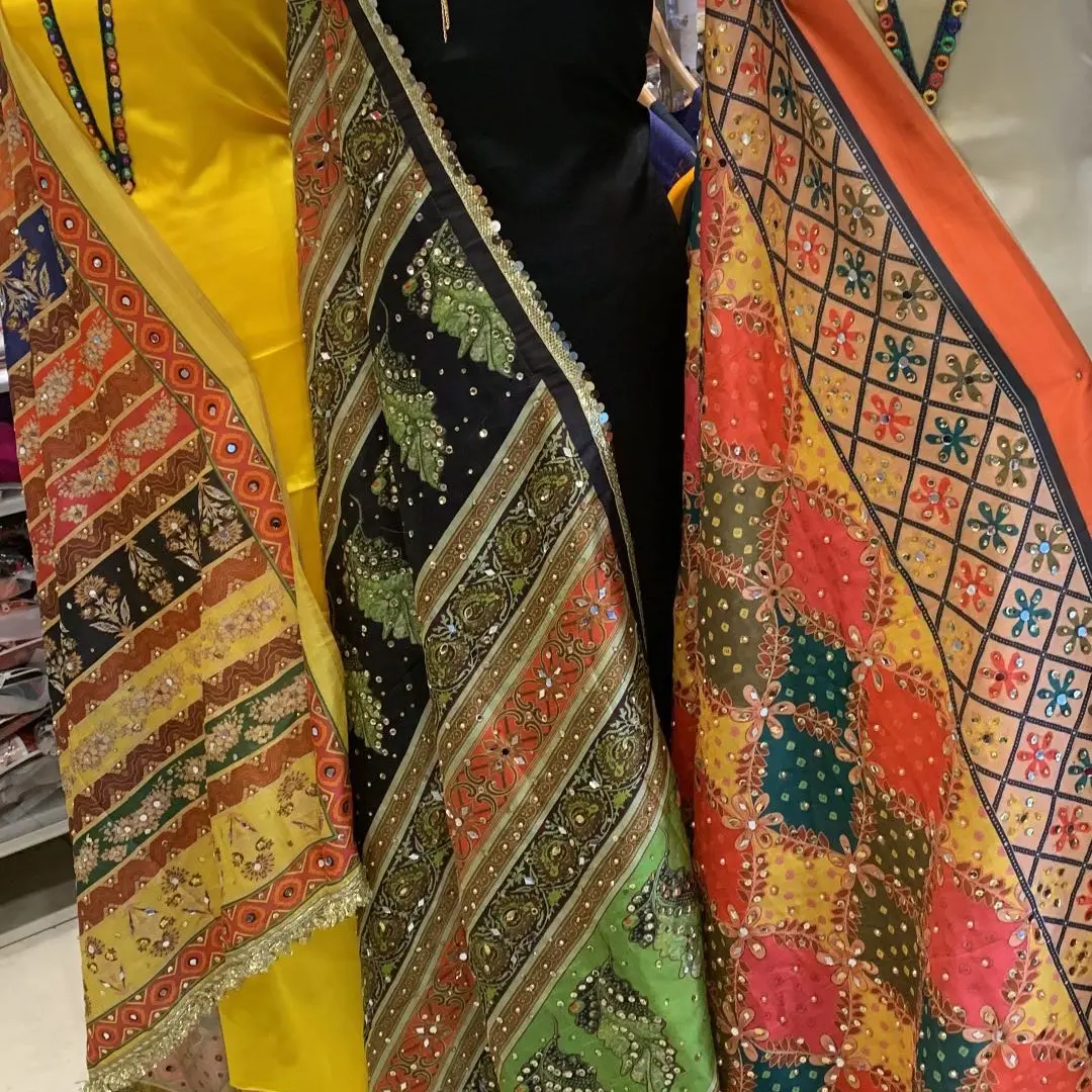 Fancy raw satin scarves with sequin and mirror work