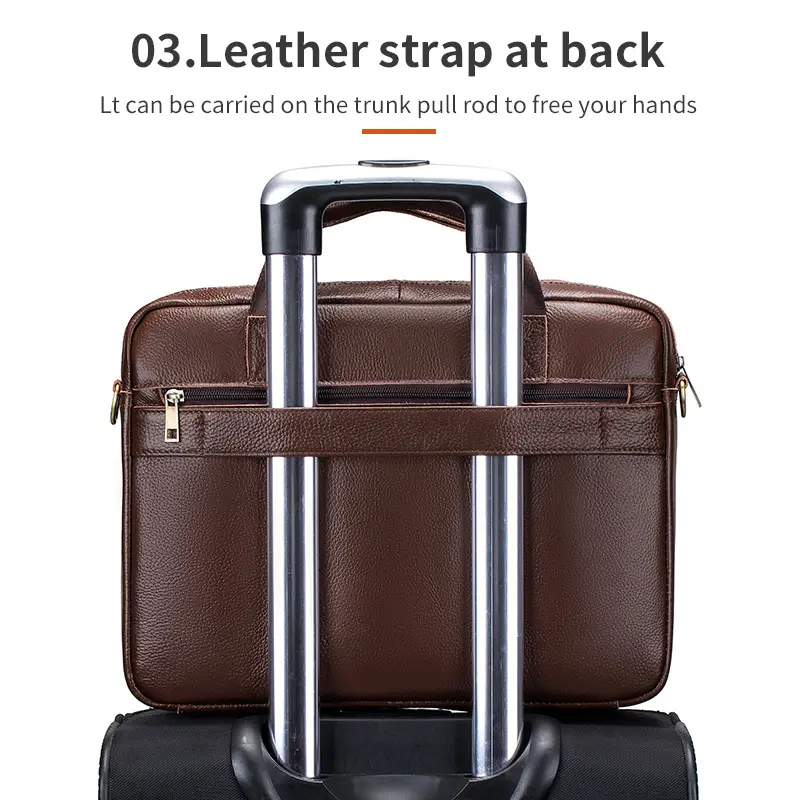 Men's Genuine Leather Briefcase - 15.6" Laptop Messenger Bag with Multiple Compartments & Adjustable Strap 2
