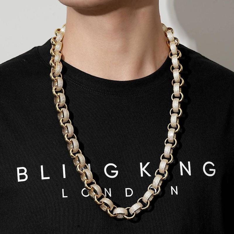 20mm Gold Belcher Chain with Stones & Albert Clasp 30 Inch 1