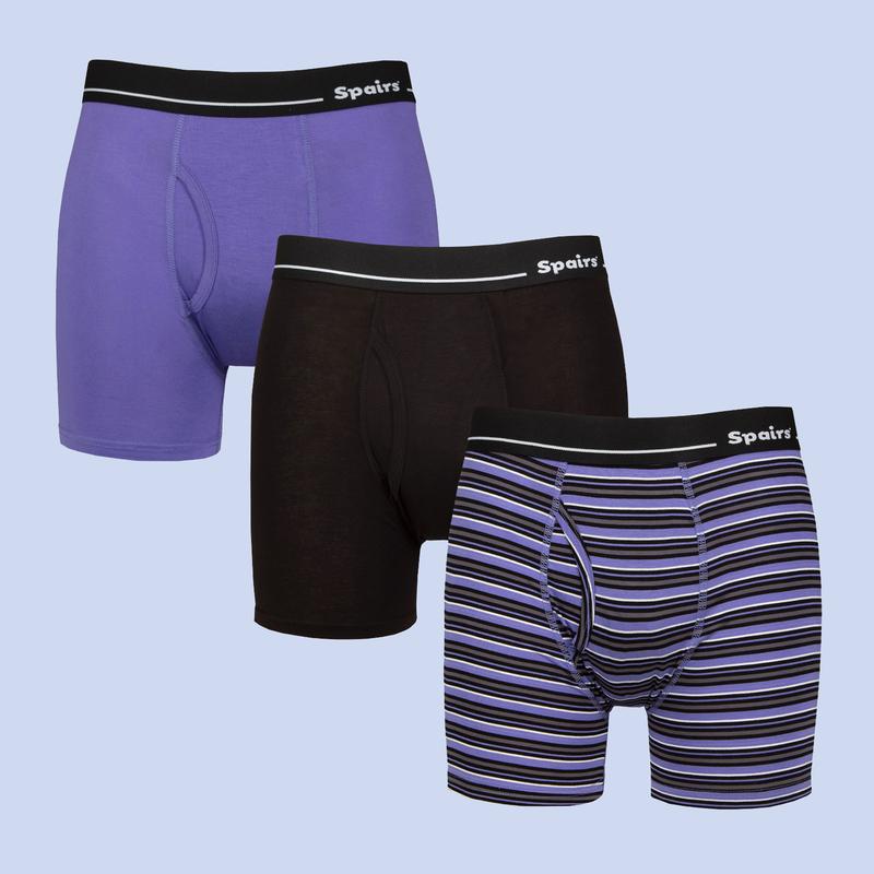 Spairs Men's 3 Pack Stripe & Plain Bamboo Keyhole Boxer Shorts 1