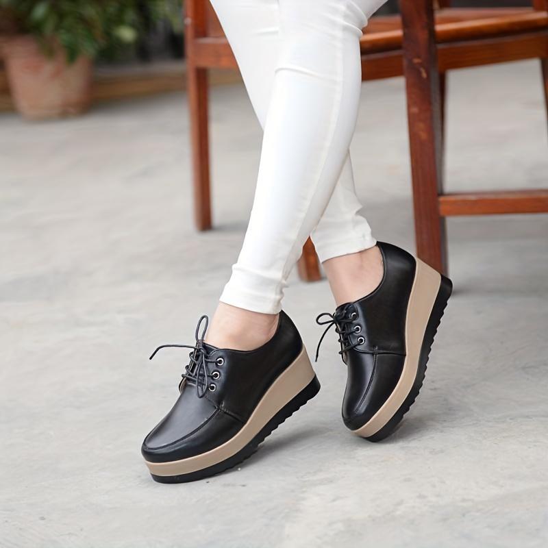 Women's Platform Wedge Loafers, Lace Up Round Toe Heightening Shoes, All-Match Loafers 2