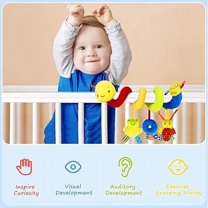 Spiral Pram Toys for Babies - Wrap Around Pushchair Stroller/Car Seat/Crib Sensory Toys for 0 3 6 9 12 Months Early Learning Play Bar Newborn Hanging Toy Infant Boys Girls Christmas Shower Gift 4
