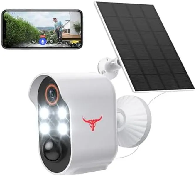 1080P Security Camera, Solar Powered, AI Human Detection, Live View, Night Vision, 2-Way Audio, IP65 Waterproof, Cloud Storage, Wireless Indoor/Outdoor Surveillance Bullet Cam Monitor Monitoring