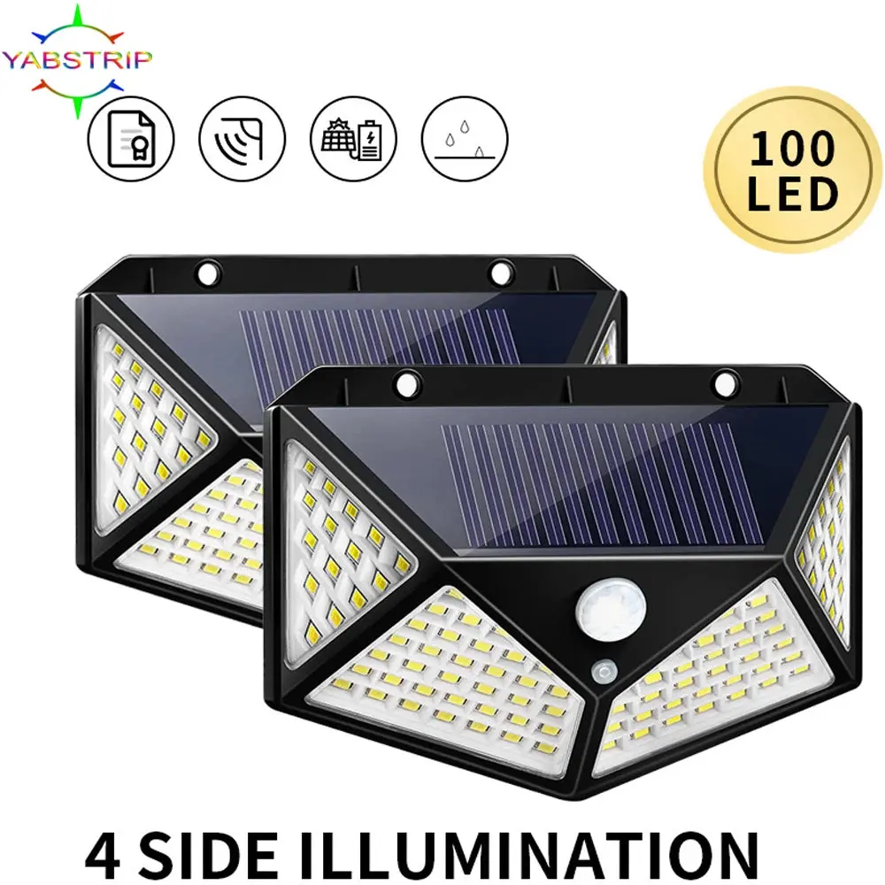 New 100 LED Solar Wall Lights Outdoor Solar Lamp PIR Motion Sensor Solar Powered Sunlight Street Light For Garden Home Light