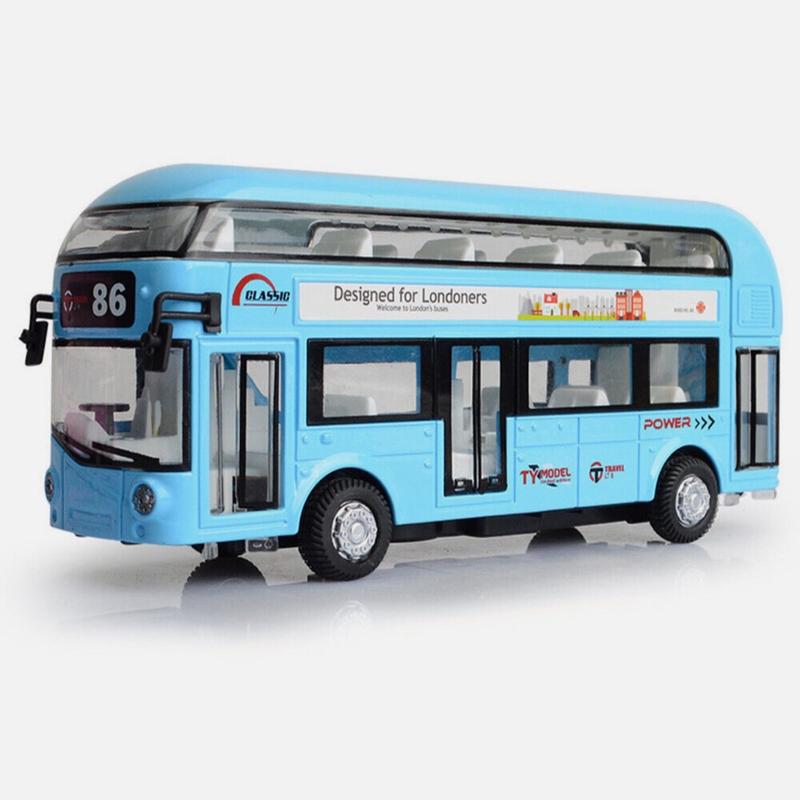 London Double-Decker Tour City Bus Sound Light Pull Back Bus Kids Toy Metal Red 2