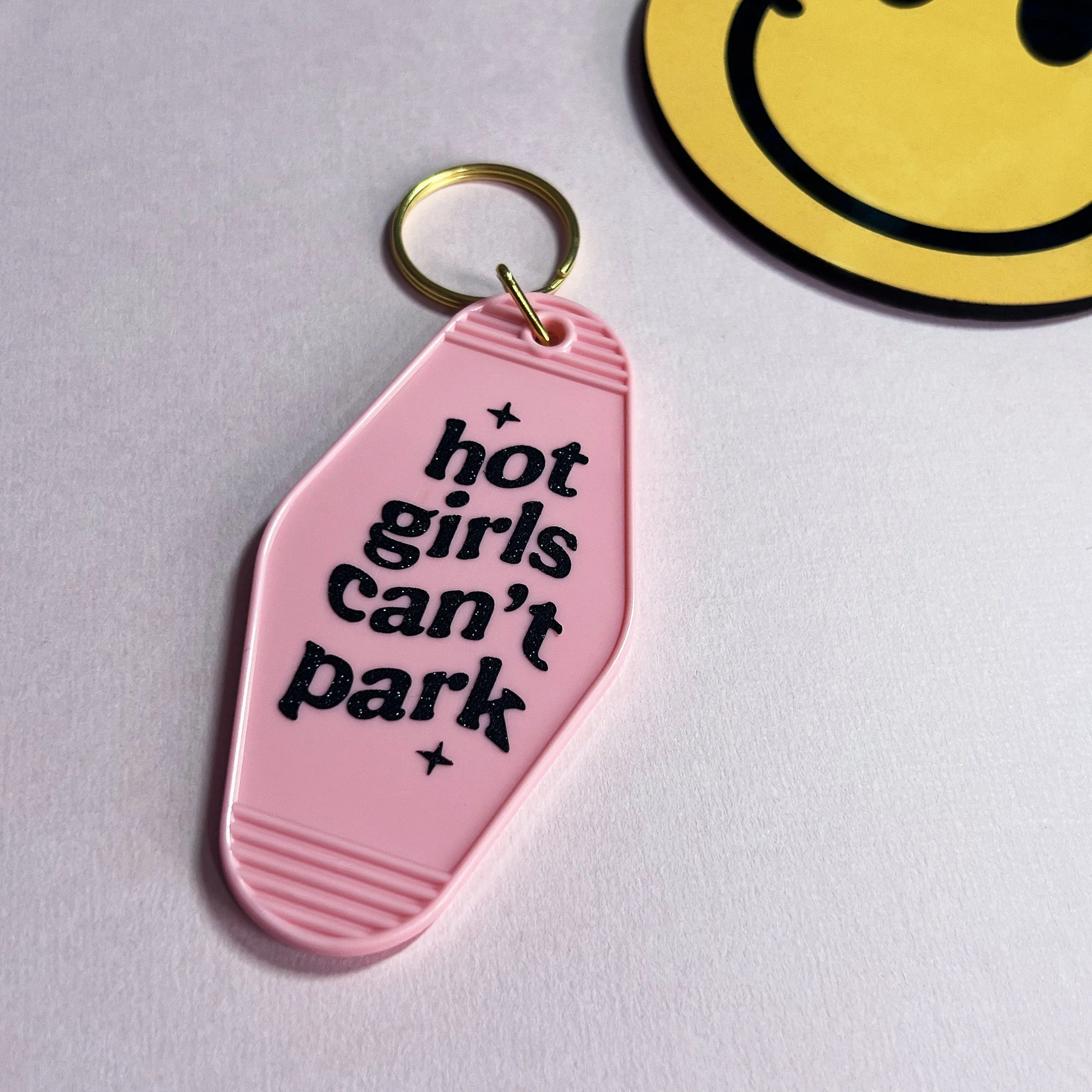 Hot Girls Can't Park Pink Acrylic Motel Keychain