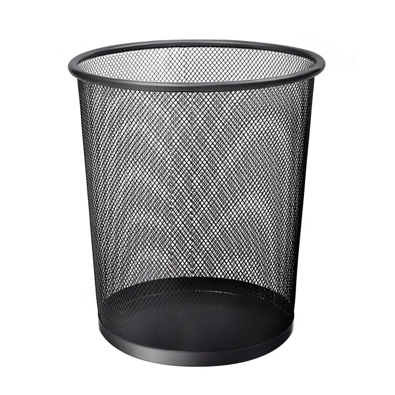 Round Trash Can - Black Non-slip Mesh Bin, Stylish & Sturdy Metal Waste Paper Bin for Home, Bedroom, Office, Bathroom, Living Room & Kitchen - Indoor Garbage Bin with Sleek Design 0