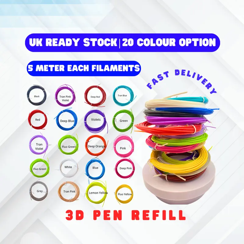 Total 328 Feet 3D Pen Filament Refills PLA 20 Colors 1.75mm 3D Printing Pen Filament 16.4 Feet Per Color For 3D Pen Plastic 3