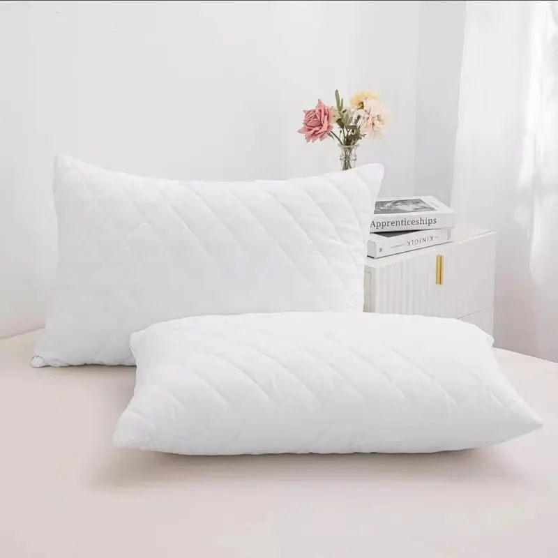 Quilted pillowcase - Quality stuffed pillow, down replacement pillow - Soft hollow fiber hotel pillow 0