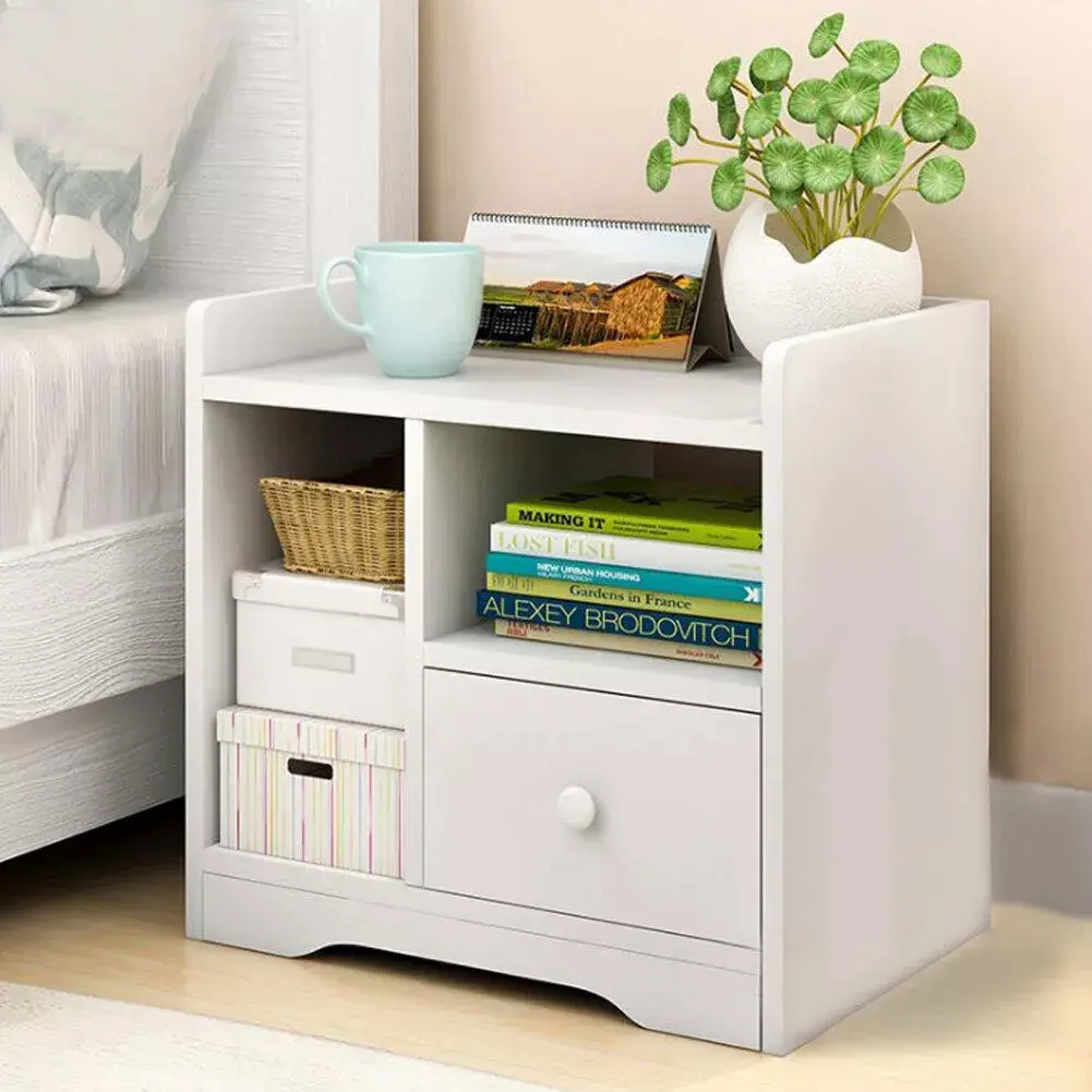 Modern Bedside Table Drawer Cabinet Bedroom Furniture Storage Nightstand White