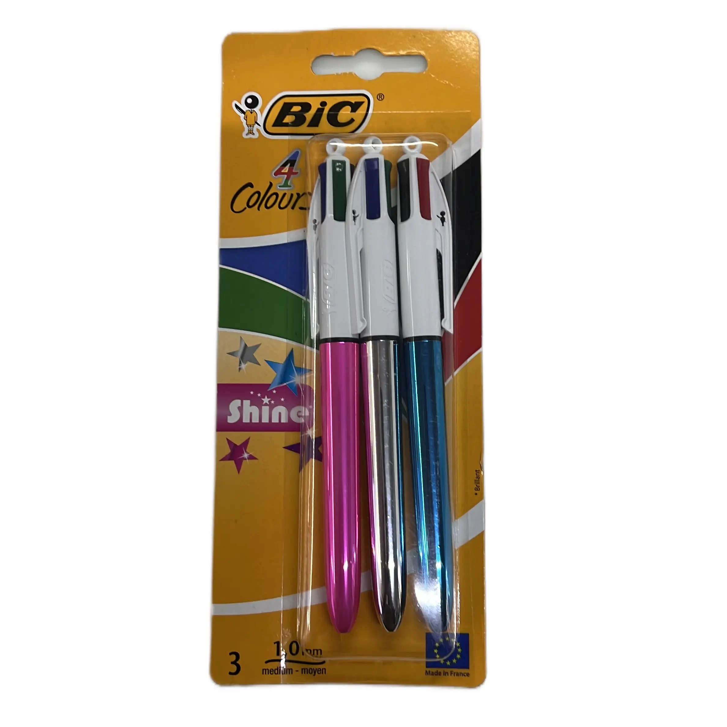3 Pack BIC Shine Ballpoint Pens, 4 Colors, Medium Point 1.0 mm, PBS