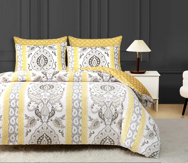 Paisley Beige Floral Printed Duvet Cover King Size with Pillowcases - Luxury Reversible Quilt Cover Set - Ultrasoft Premium Microfiber Bedding Sets Single Double King Super King All Sizes Available 1