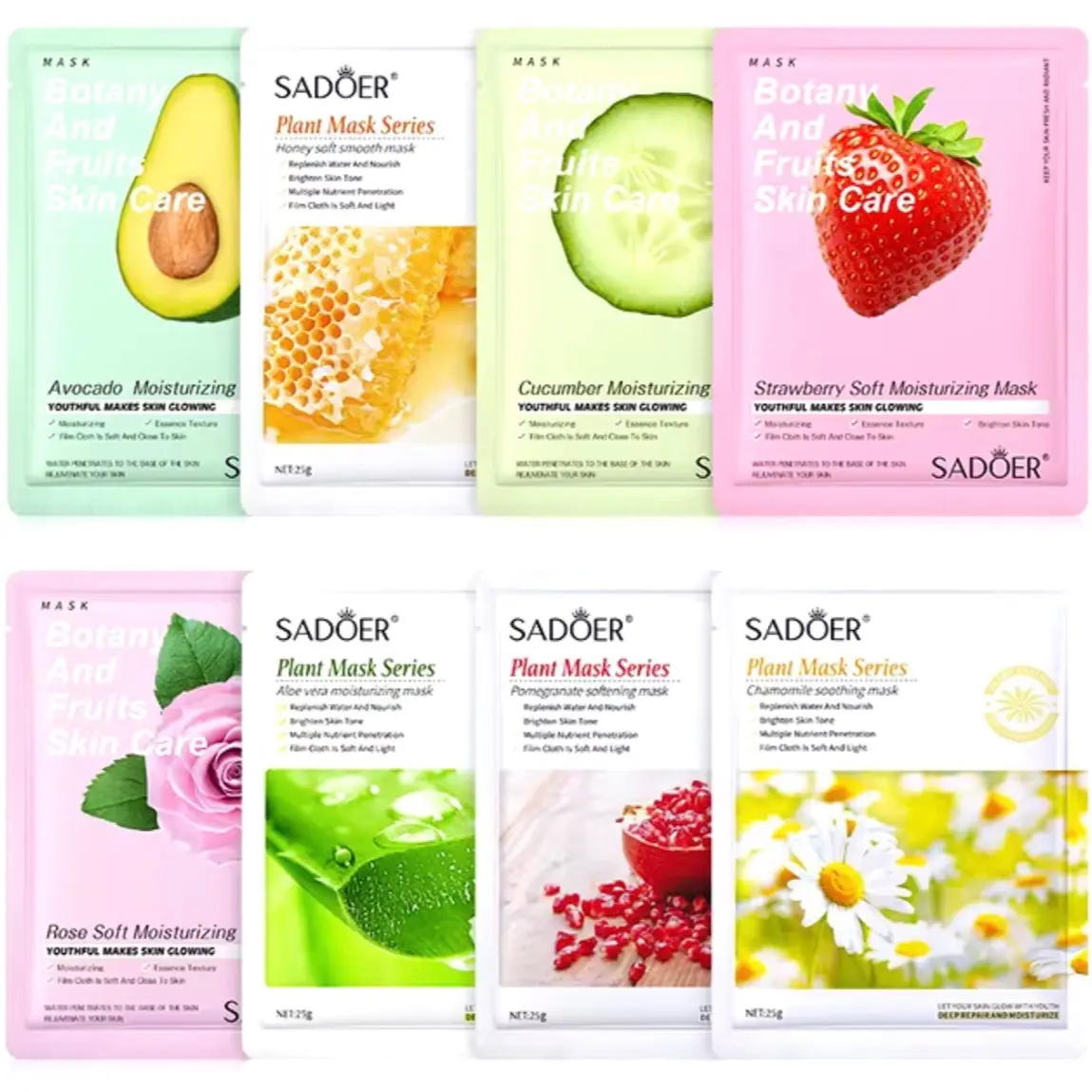 8pcs Natural Plant Face Mask Beauty Skincare Facial Masks Moisturizing Firming Hydrating Facial Mask Face Care Gentle Synthetic Skin Repair Comfort Moisturizer Moisture Moisturize Hydrate