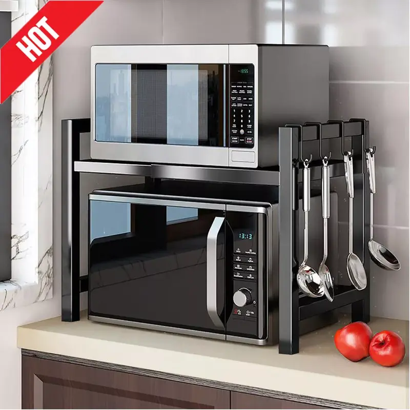 2 Tier Expandable Microwave oven Rack Stand Storage Holder Kitchen Corner Shelf 8