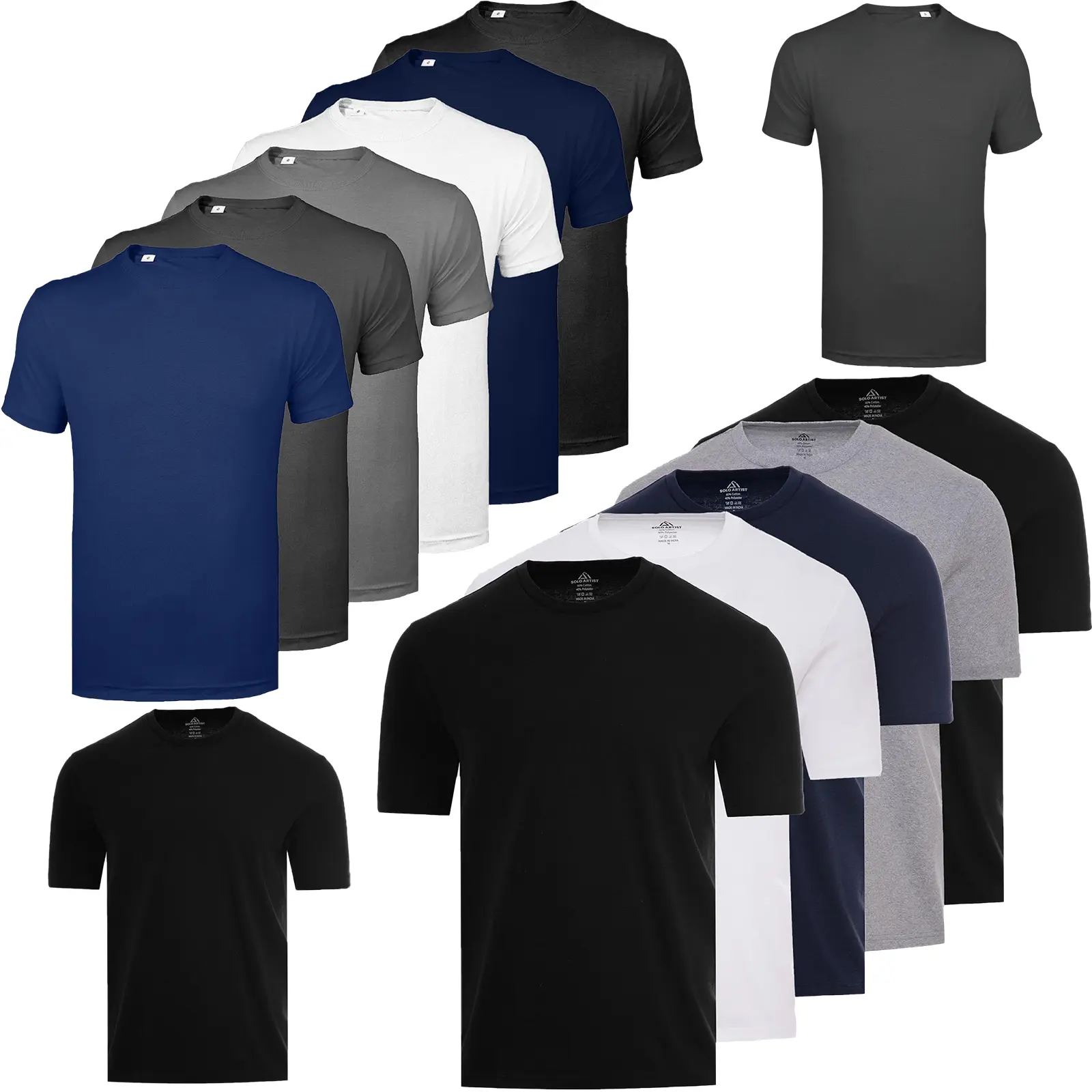 5, 6, 8 Pack Soul Star Mens Assorted Crew Neck Short Sleeve T-Shirt Cotton Blank Tee S-3XL