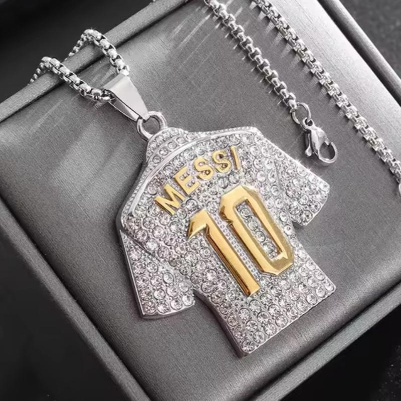 Messi No.10 Sports Jersey Bling Pendant Necklace - for Soccer Fans Gift Boxed 2
