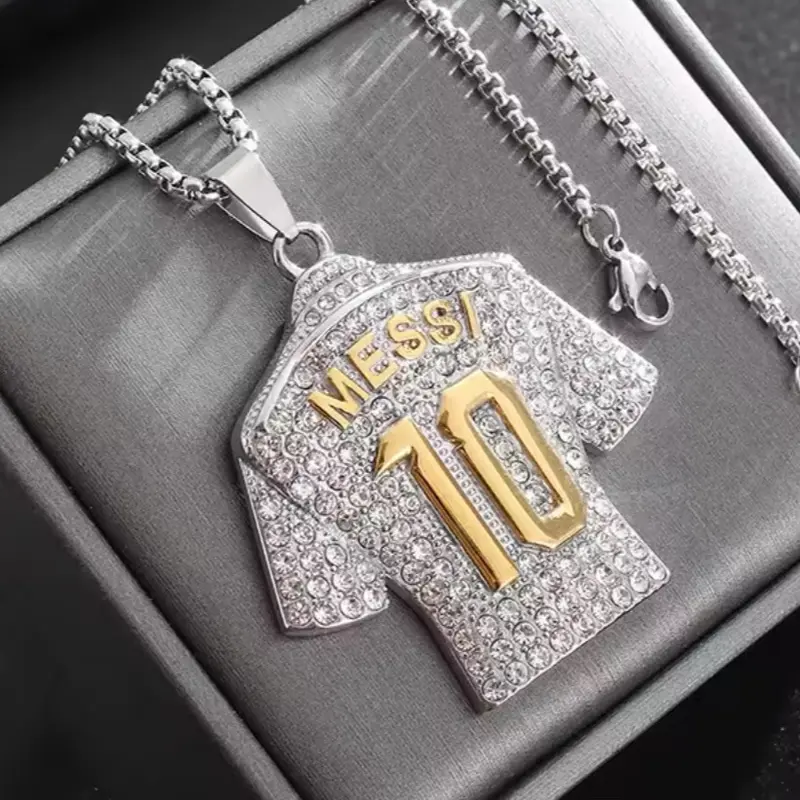 Messi No.10 Sports Jersey Bling Pendant Necklace - for Soccer Fans Gift Boxed 2