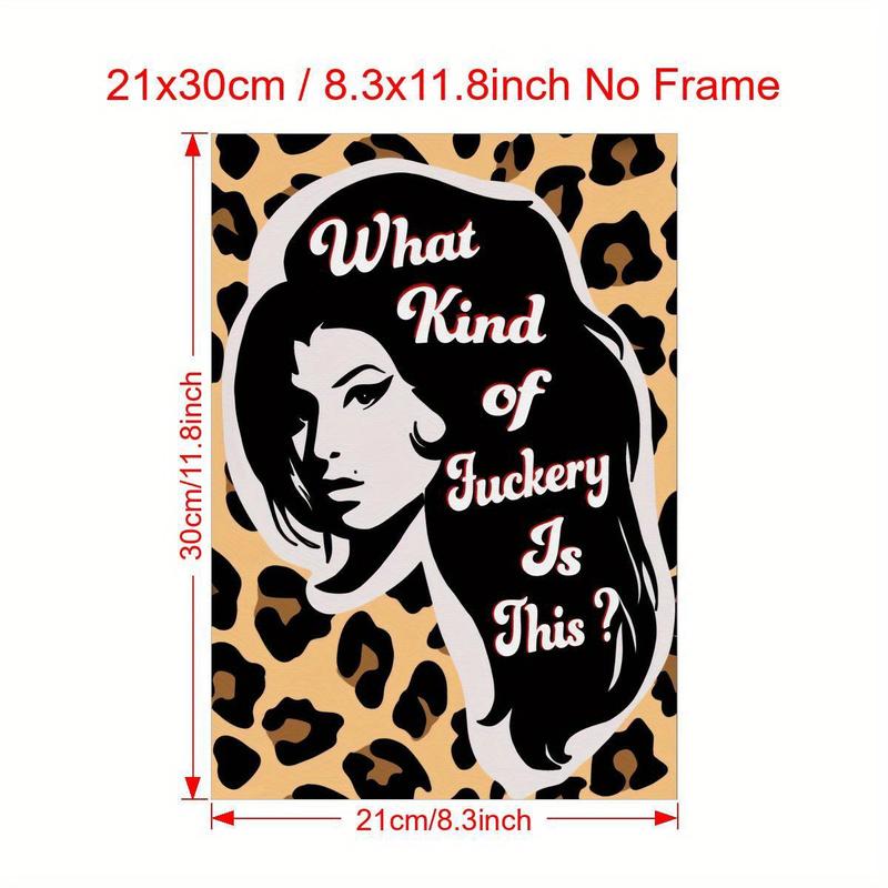 1pc Canvas Poster, Amy Music Portrait Print, Leopard Print Art Wall Art For Living Room, Wall Decor For Bedroom, Home Decor Room Decor, Frameless 7