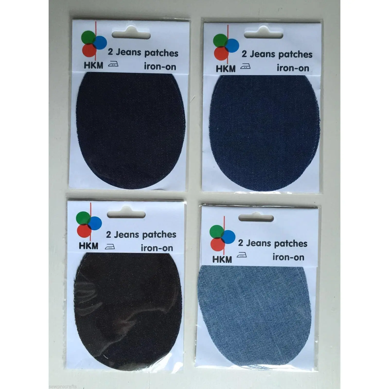HKM Denim Jean Patches x 2 Oval - Elbow Knee Iron On - 4 Assorted Colours