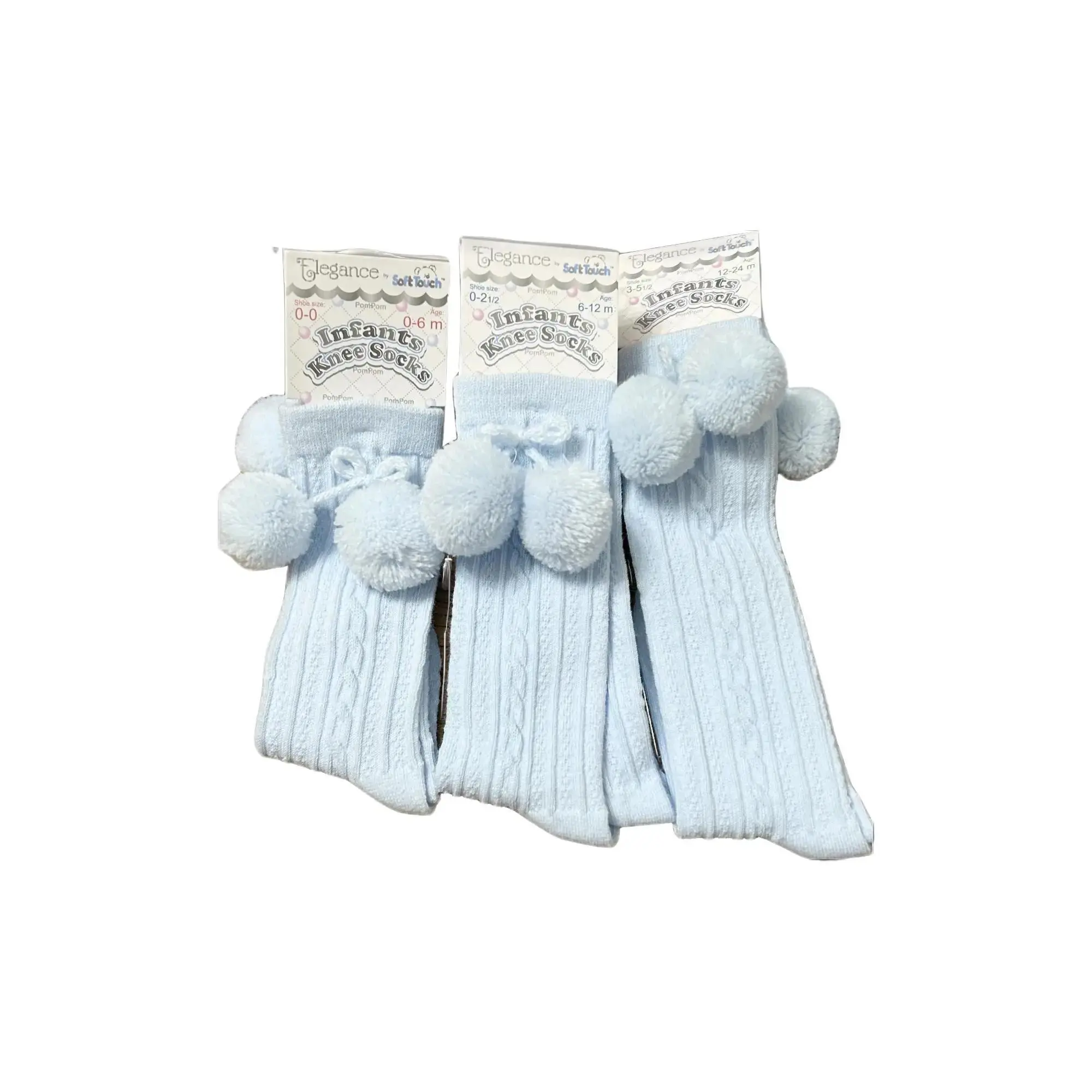 Blue Knee High Pompom Baby Socks - Soft Material for Comfortable Fit