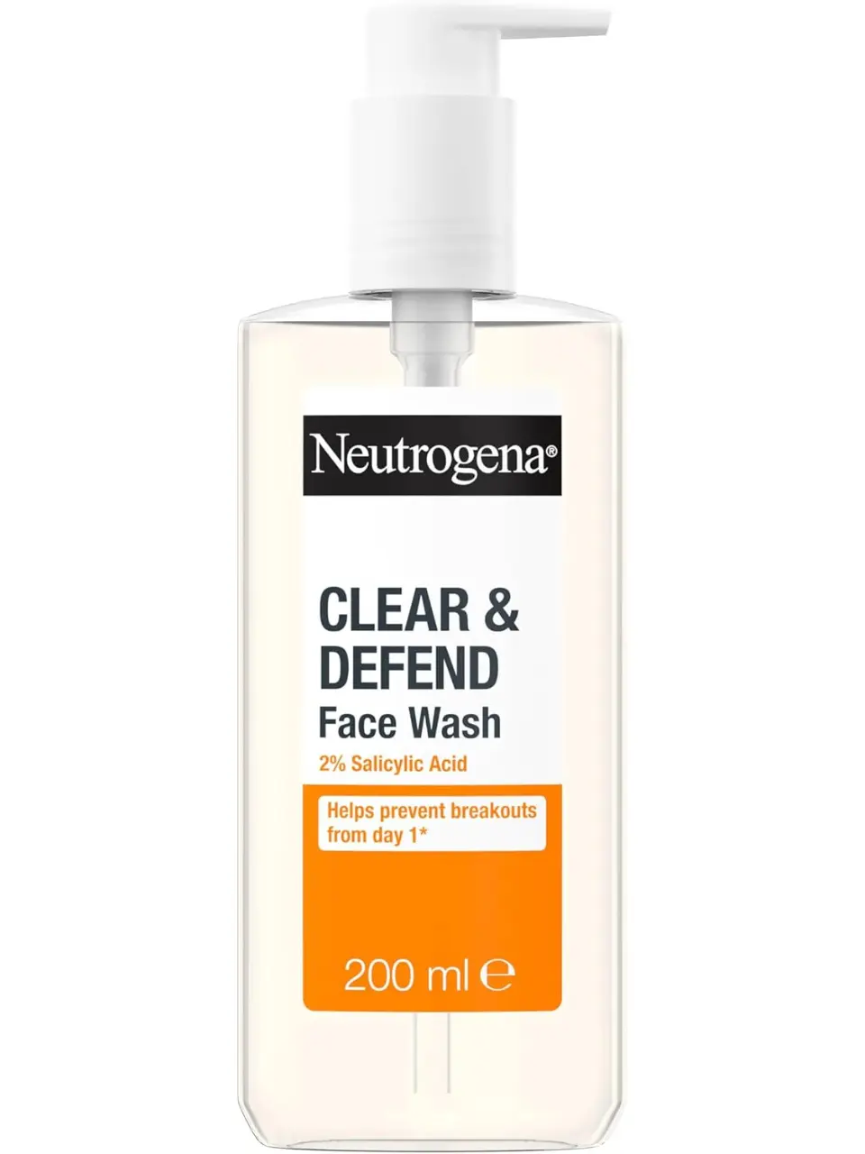 Neutrogena Clear & Defend Face Wash (1x 200ml), Oil-Free Facial Cleanser for Spot-Prone Skin, Facial Wash with Purifying 2% Salicylic Acid to Help... Skincare Cleansing