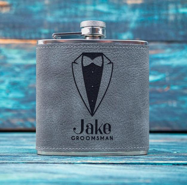 Personalised 6oz Wedding Hip Flask, Groomsman or Best Man Gift, Laser Engraved 2