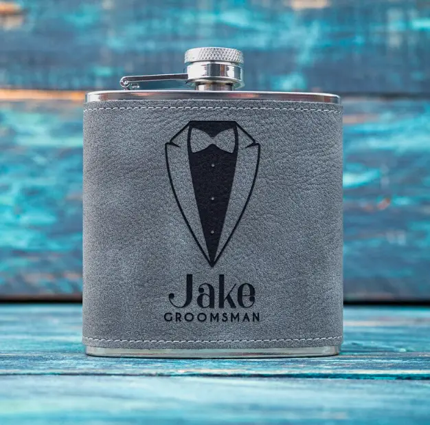 Personalised 6oz Wedding Hip Flask, Groomsman or Best Man Gift, Laser Engraved 1