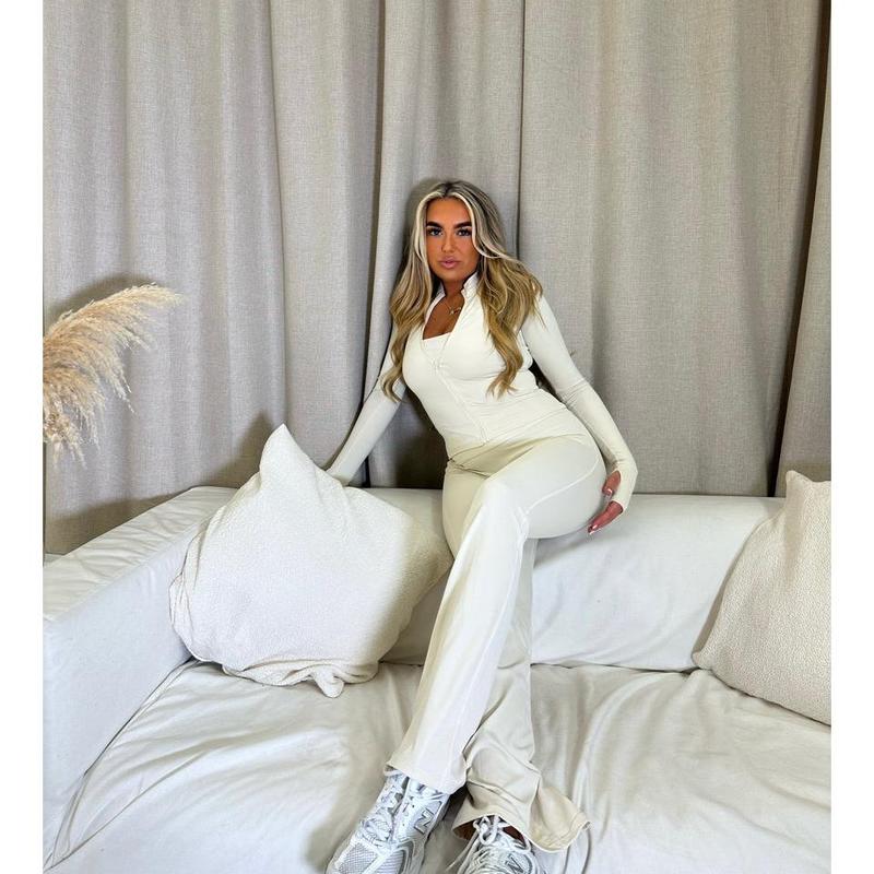 Cream Flare ruched 3 piece set 0