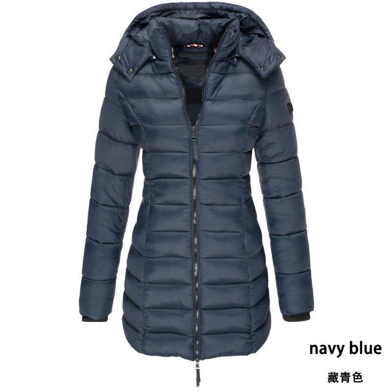 Winter Thicken Warm Women Parkas Zippers Solid Overcoat Casual Long Sleeve Padded Puffer Jacket Female Mid-length Slim Coat Top 8