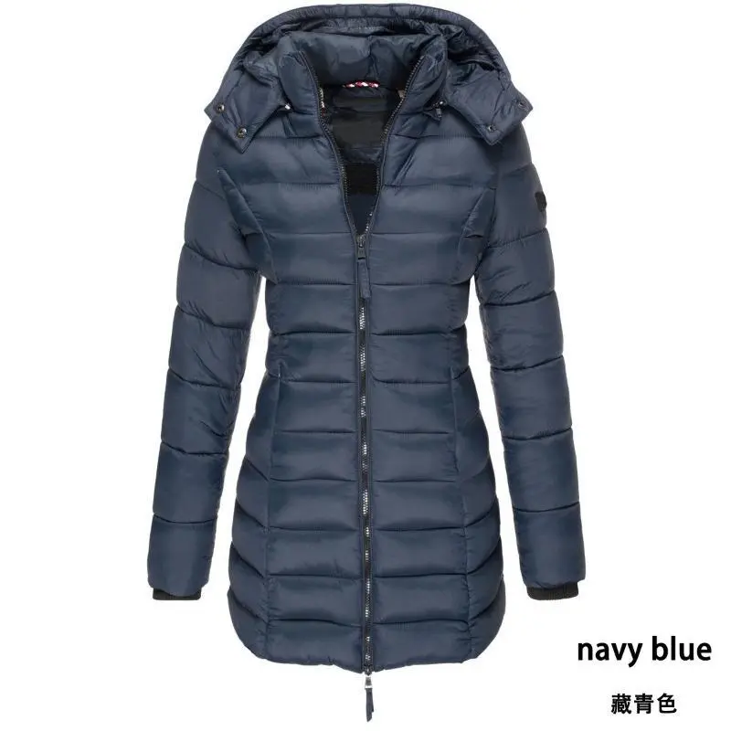 Winter Thicken Warm Women Parkas Zippers Solid Overcoat Casual Long Sleeve Padded Puffer Jacket Female Mid-length Slim Coat Top Womenswear Comfort 8