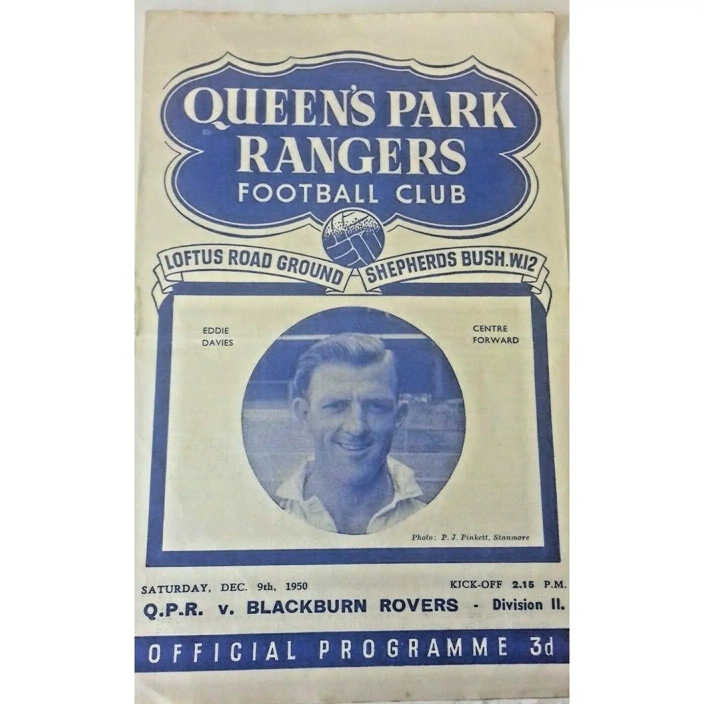 Queens Park Rangers v Blackburn Rovers Programme League Division 2 December 9th 1950.