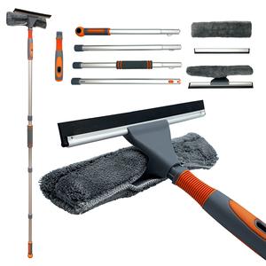 Long Reach Window Cleaning Kit - 2 in 1 Squeegee and Microfiber Cleaner with Extendable Poles