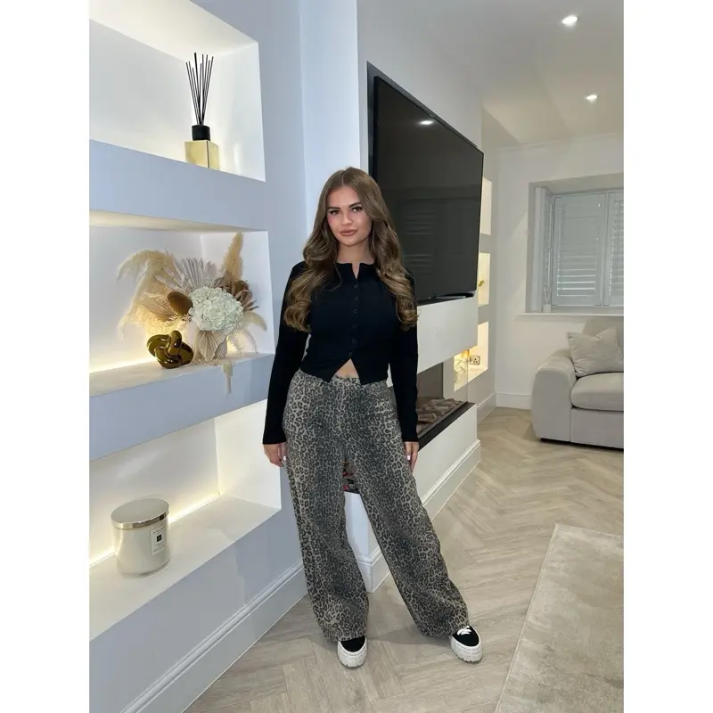 Leopard Print Straight Leg Jeans 6