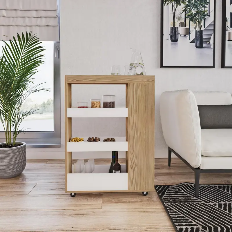Wooden Slim Kitchen Utility Cart with Storage Shelves 4