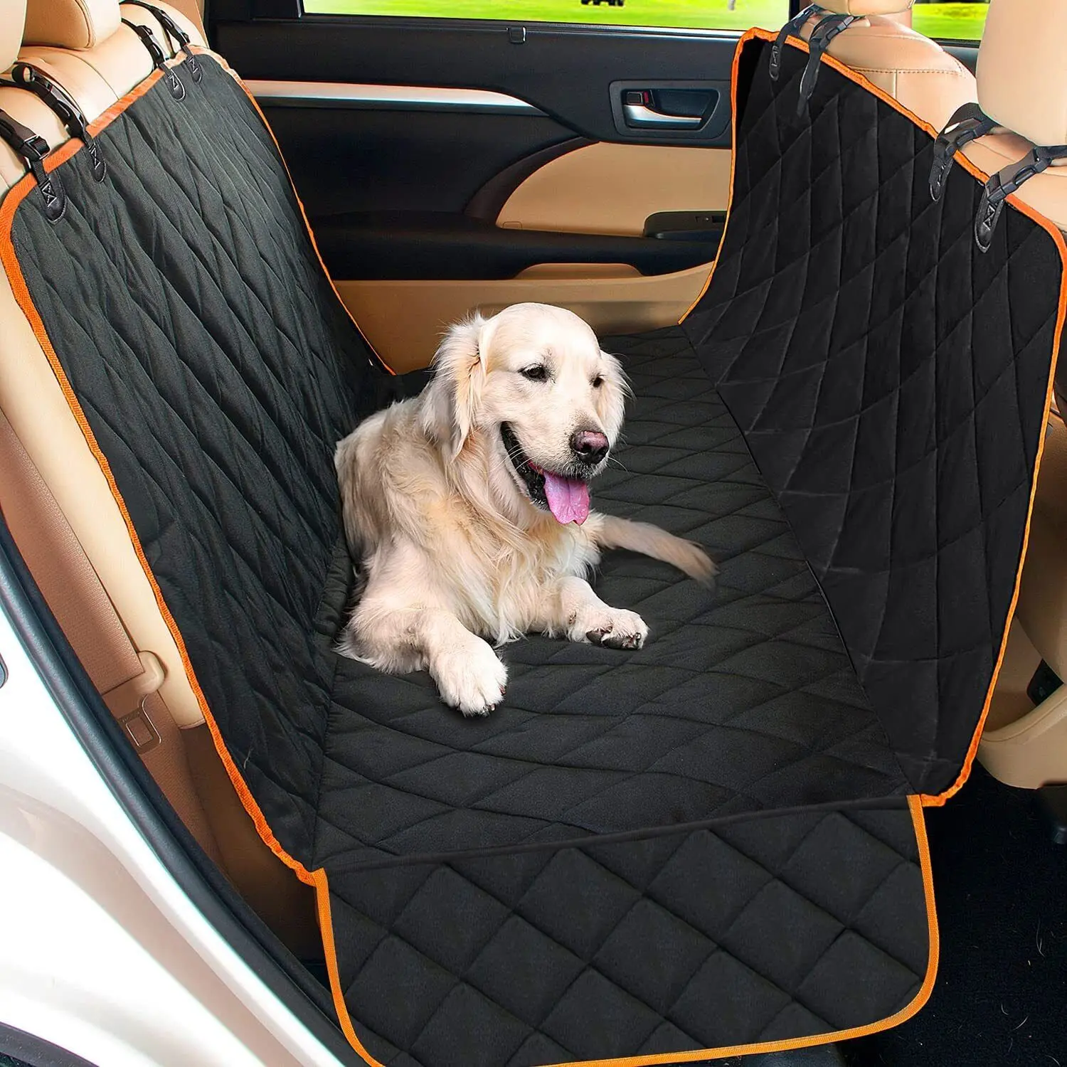 Dog Car Seat Cover, 6 Layers 100% Waterproof Fabric with Door Protection Dog Car Hammock, Durable Nonslip Scratch Proof Washable Pet Back Seat Cover, Boot Liner, Dog Seat Cover for All Cars