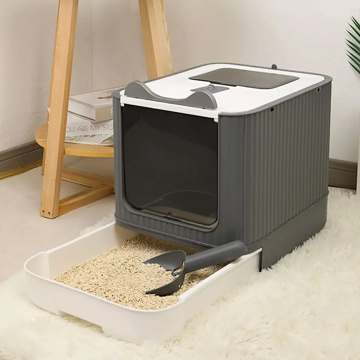 Large Cat Litter Box Self Cleaning Pan Drawer Anti-Splashing Cat Potty Tray robot