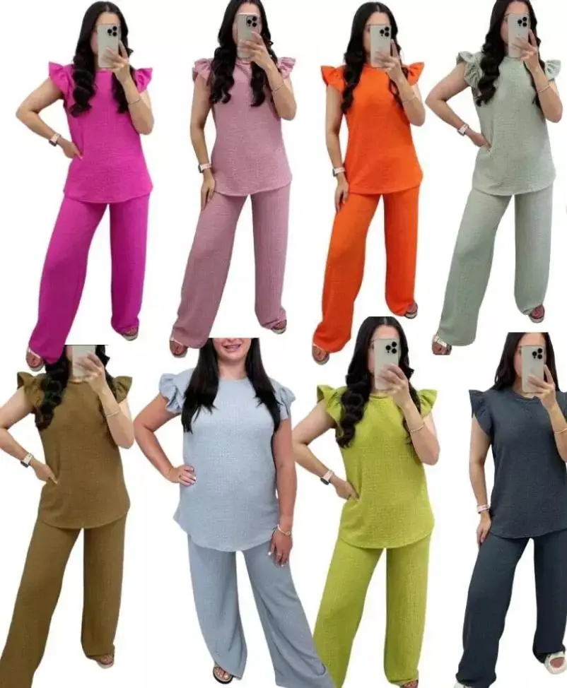 Ladies frill sleeve loungewear top and Trousers set
