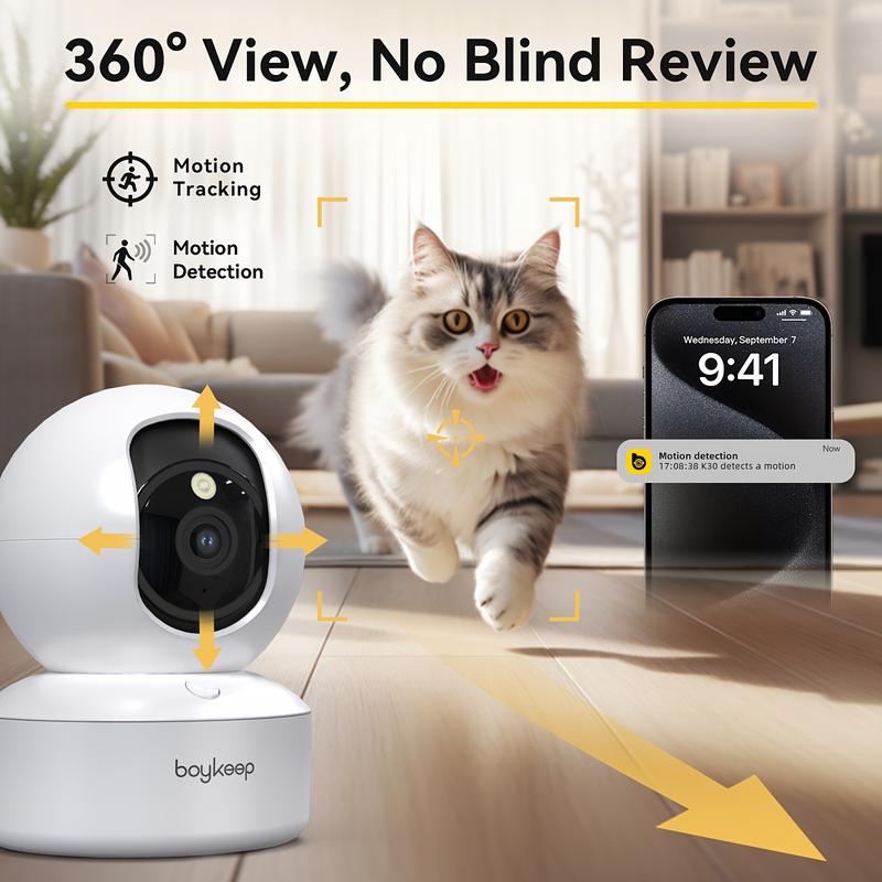 2PCS BoyKeep 5g/2.4ghz WiFi Smart Camera, 2K High-definition Indoor Safety Monitor, Special Safety Camera For Babies And Pets, 360° Panoramic Surveillance Video, Night Vision, Two-way Calls, Memory Card And Cloud Storage, K30 4