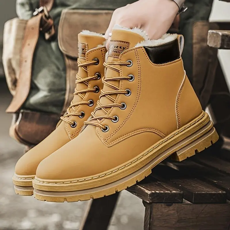 [Customer Favorite] Men's Winter Warm Fleece-Lined Boots - Casual & Sporty High-Top Sneakers for Outdoor, Casual Attire | Lace-Up, Non-Slip PVC Sole 6