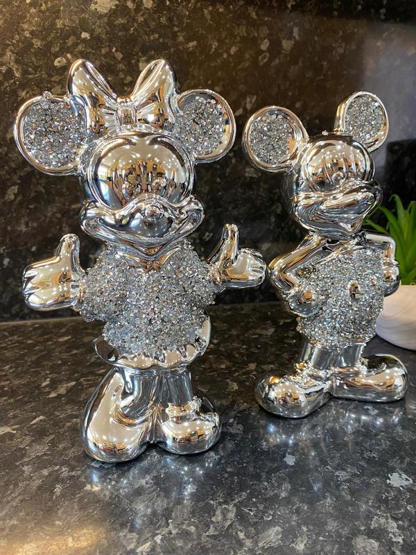 Set Of 2 Bling Ornament Free Standing Silver Crushed Crystal Diamond Best For Gifts Decor Ceramic Reflective Figurine 3
