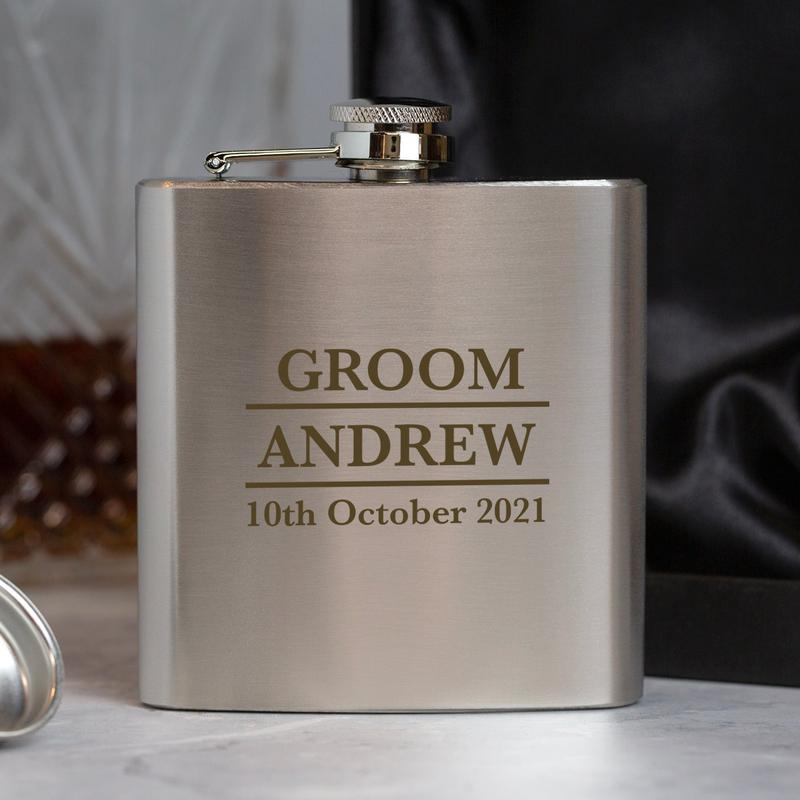 Personalised 6oz Silver Groom Wedding Hip Flask 1