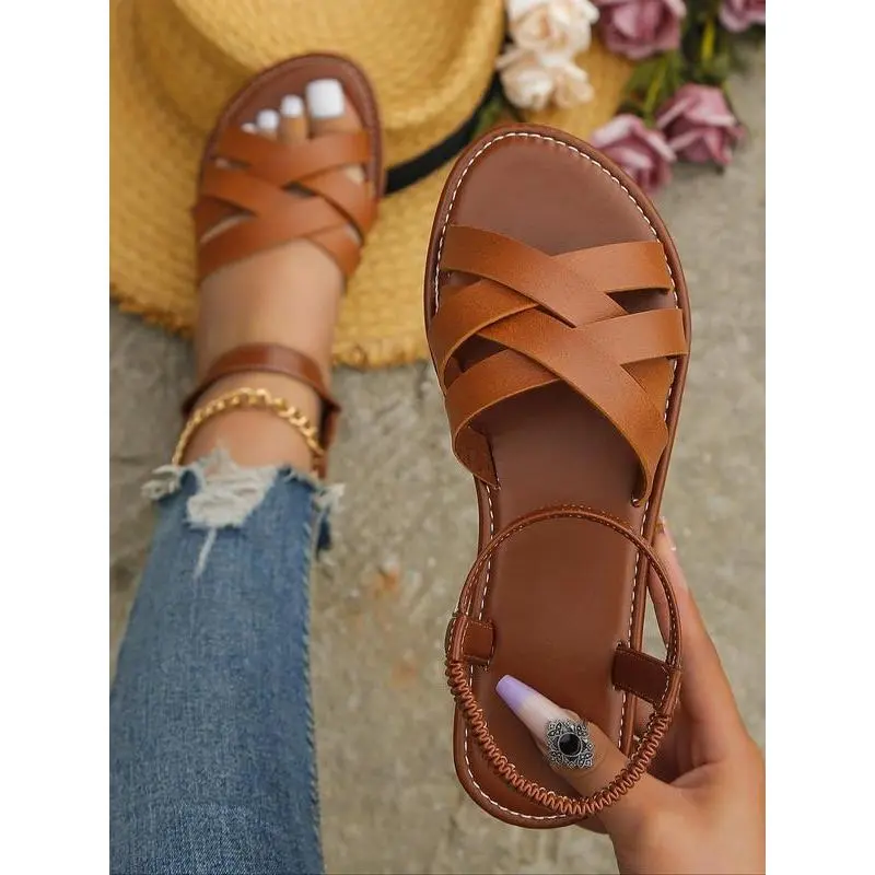 Cross Design Slide Sandals for Women, Sandals Summer 2024, Trendy Vacation Beach Summer Sandals for Traveling & Beach Party 2