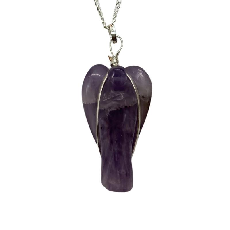 Crystal Angel Pendant with Silver Chain, 3-4cm, Amethyst 2