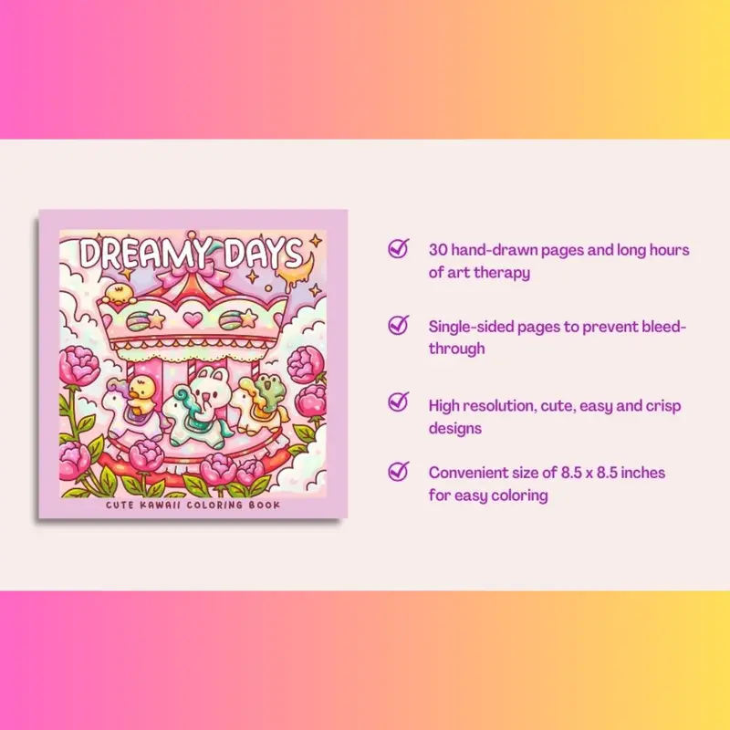Dreamy Days A Kawaii Coloring Book of Whimsical Scenes 30 Coloring Pages with Cute Cows, Frogs, Bunnies, Bears, Ducks and Otter (Sweet & Kitsch) Paperback Book 7